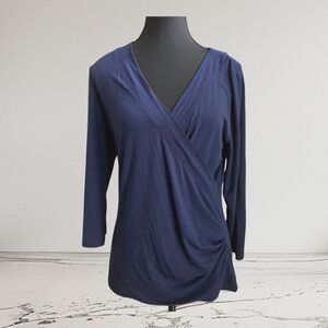 Ralph Lauren Blue Wrap Blouse with 3/4 Sleeves Size L